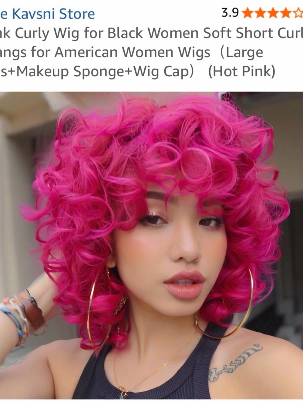 Vibrant Hot Pink Short Curly Women's Wig by
